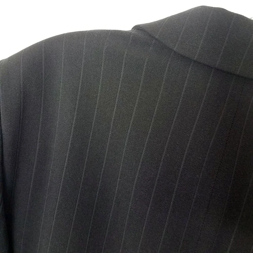 Giorgio Armani Size 14 Navy Blue Pin Lama Wool Blend Blazer Suit Coat Jacket - Picture 10 of 16